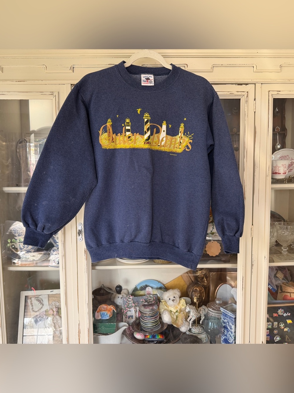 Outer Banks Navy Crewneck Sweatshirt with Yellow Graphic